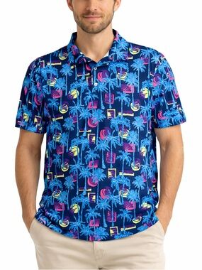 Chubbies Carnelian Chameleon Performance Polo Shirt Blue Hawaiian Men’s